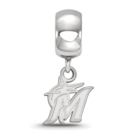 Sterling Silver Rhodium Plated Major League Baseball LogoArt Miami Marlins Dangle Bead