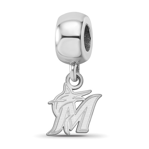 Sterling Silver Rhodium Plated Major League Baseball LogoArt Miami Marlins Dangle Bead