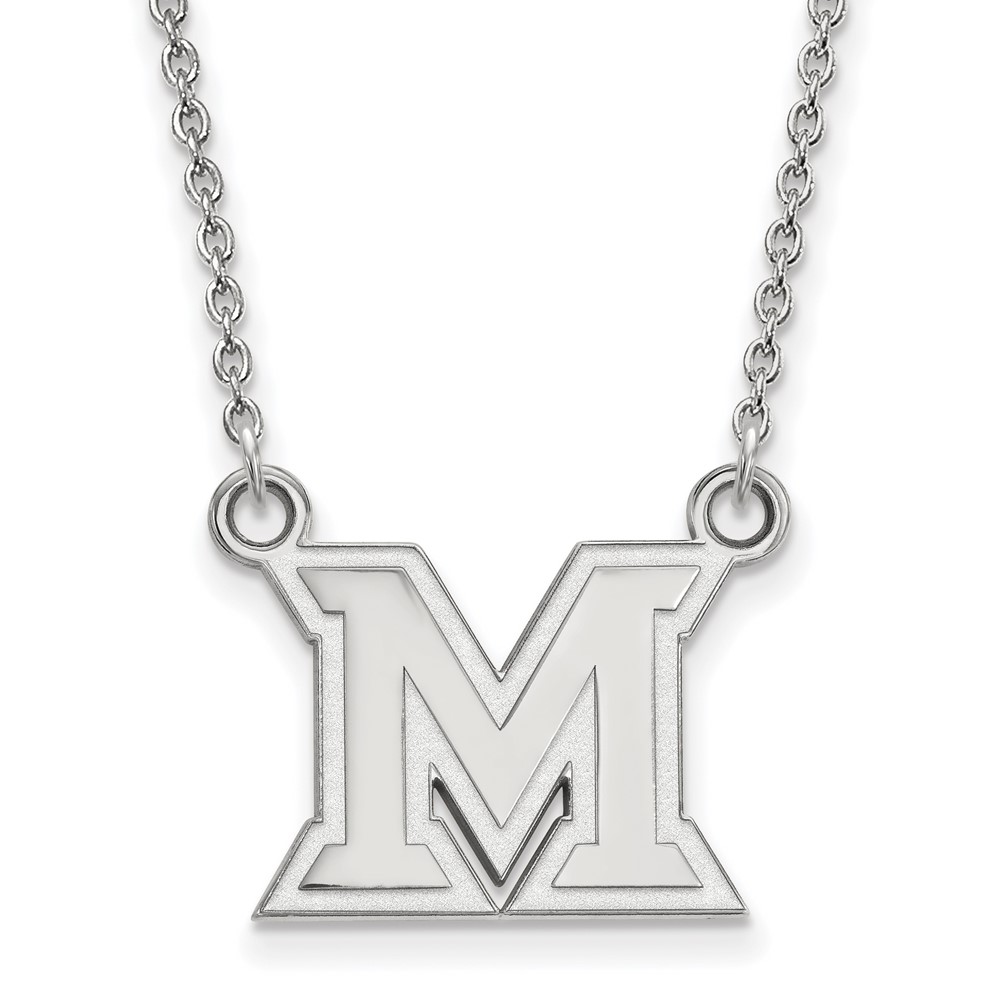 Sterling Silver Rhodium-plated LogoArt Miami University Ohio Letter M Small Pendant Necklace, 18"
