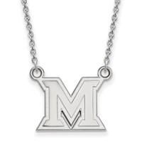 Sterling Silver Rhodium-plated LogoArt Miami University Ohio Letter M Small Pendant Necklace, 18" view 1