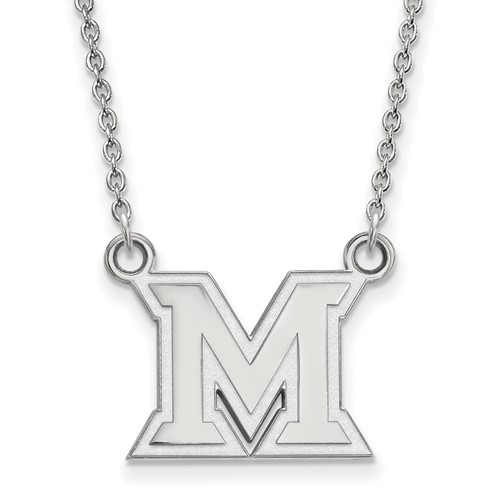 Sterling Silver Rhodium-plated LogoArt Miami University Ohio Letter M Small Pendant Necklace, 18"