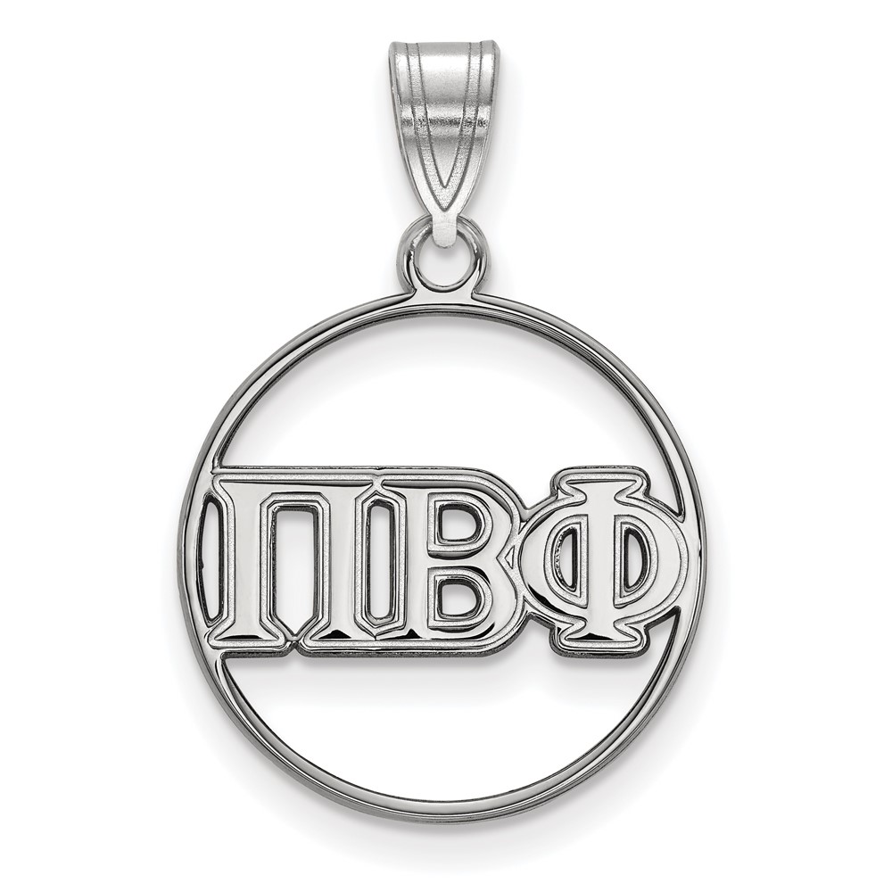 Sterling Silver Rhodium-plated LogoArt Pi Beta Phi Sorority Greek Letters Medium Circle Pendant