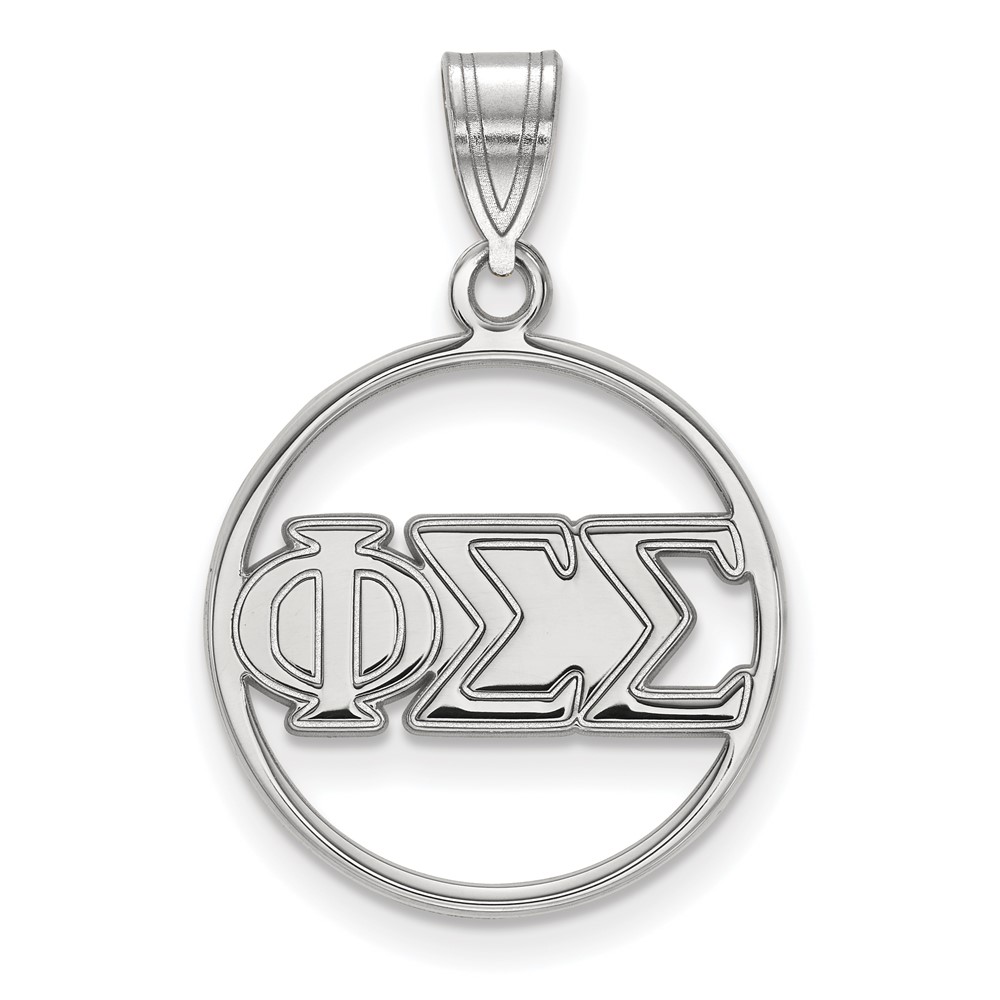 Sterling Silver Rhodium-plated LogoArt Phi Sigma Sigma Sorority Greek Letters Medium Circle Pendant