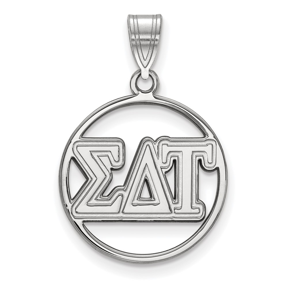 Sterling Silver Rhodium-plated LogoArt Sigma Delta Tau Sorority Greek Letters Medium Circle Pendant