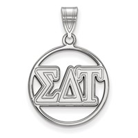 Sterling Silver Rhodium-plated LogoArt Sigma Delta Tau Sorority Greek Letters Medium Circle Pendant view 1