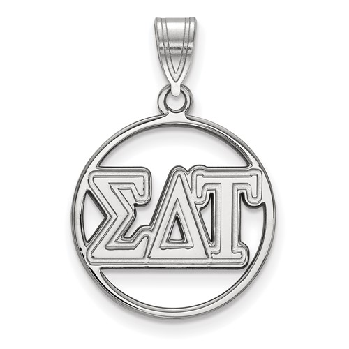 Sterling Silver Rhodium-plated LogoArt Sigma Delta Tau Sorority Greek Letters Medium Circle Pendant
