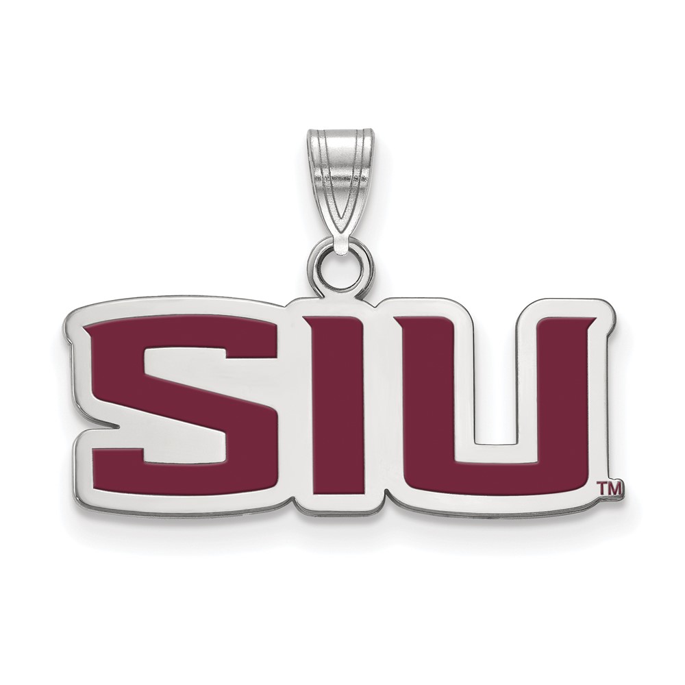 Sterling Silver Rhodium-plated LogoArt Southern Illinois University S-i-u Small Enameled Pendant