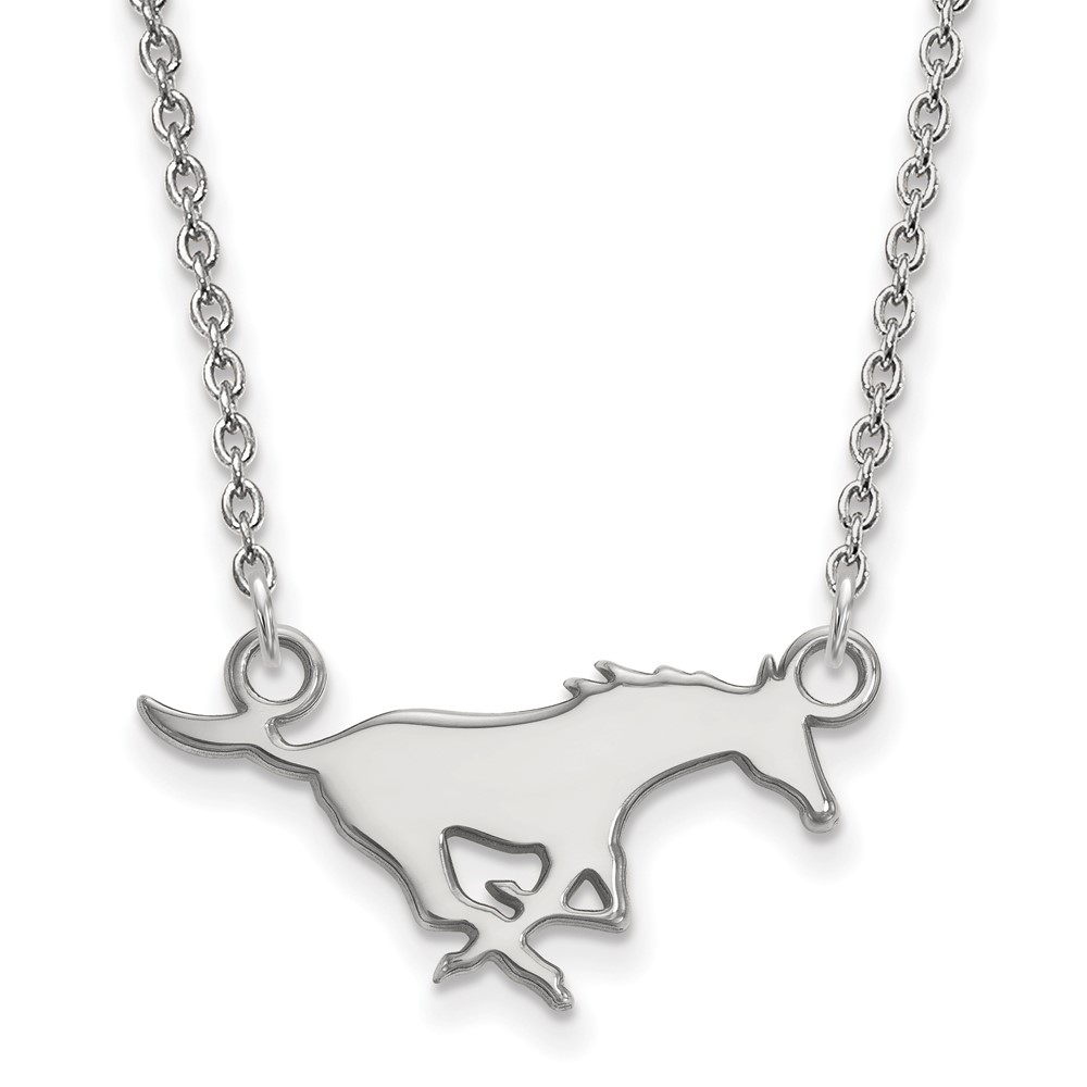 Sterling Silver Rhodium-plated LogoArt Southern Methodist University Mustang Small Pendant Necklace, 18"
