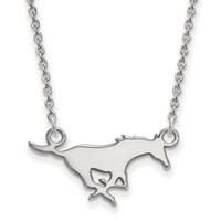 Sterling Silver Rhodium-plated LogoArt Southern Methodist University Mustang Small Pendant Necklace, 18" view 1