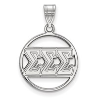 Sterling Silver Rhodium-plated LogoArt Sigma Sigma Sigma Sorority Greek Letters Medium Circle Pendant view 1