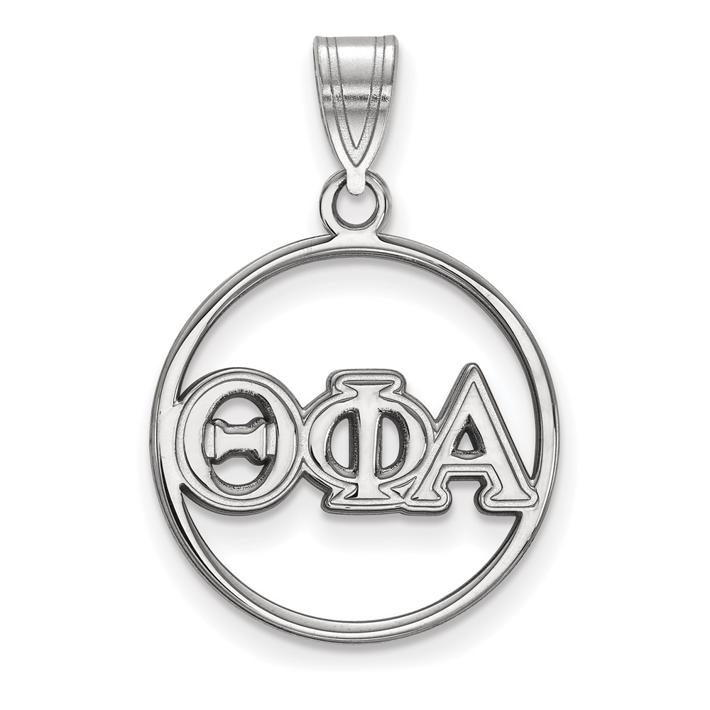 Sterling Silver Rhodium-plated LogoArt Theta Phi Alpha Sorority Greek Letters Medium Circle Pendant
