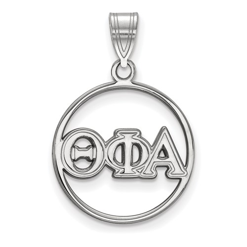 Sterling Silver Rhodium-plated LogoArt Theta Phi Alpha Sorority Greek Letters Medium Circle Pendant