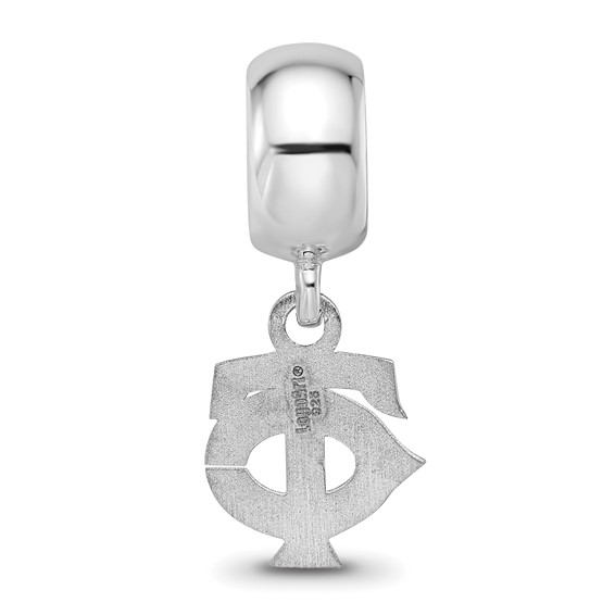 Sterling Silver Rhodium Plated Major League Baseball LogoArt Minnesota Twins T-C Dangle Bead