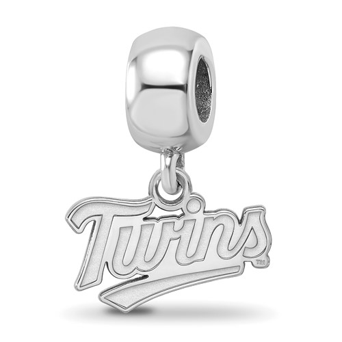 Sterling Silver Rhodium Plated Major League Baseball LogoArt Minnesota Twins T-c Dangle Bead