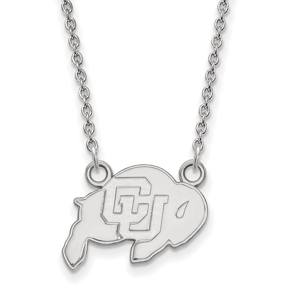 Sterling Silver Rhodium-plated LogoArt University of Colorado Buffalo Small Pendant Necklace, 18"