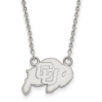 Sterling Silver Rhodium-plated LogoArt University of Colorado Buffalo Small Pendant Necklace, 18" view 1