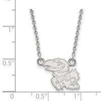 Sterling Silver Rhodium-plated LogoArt University of Kansas Jayhawk Small Pendant Necklace, 18" view 2