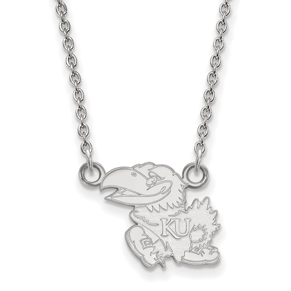 Sterling Silver Rhodium-plated LogoArt University of Kansas Jayhawk Small Pendant Necklace, 18"