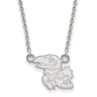 Sterling Silver Rhodium-plated LogoArt University of Kansas Jayhawk Small Pendant Necklace, 18" view 1