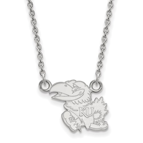 Sterling Silver Rhodium-plated LogoArt University of Kansas Jayhawk Small Pendant Necklace, 18"