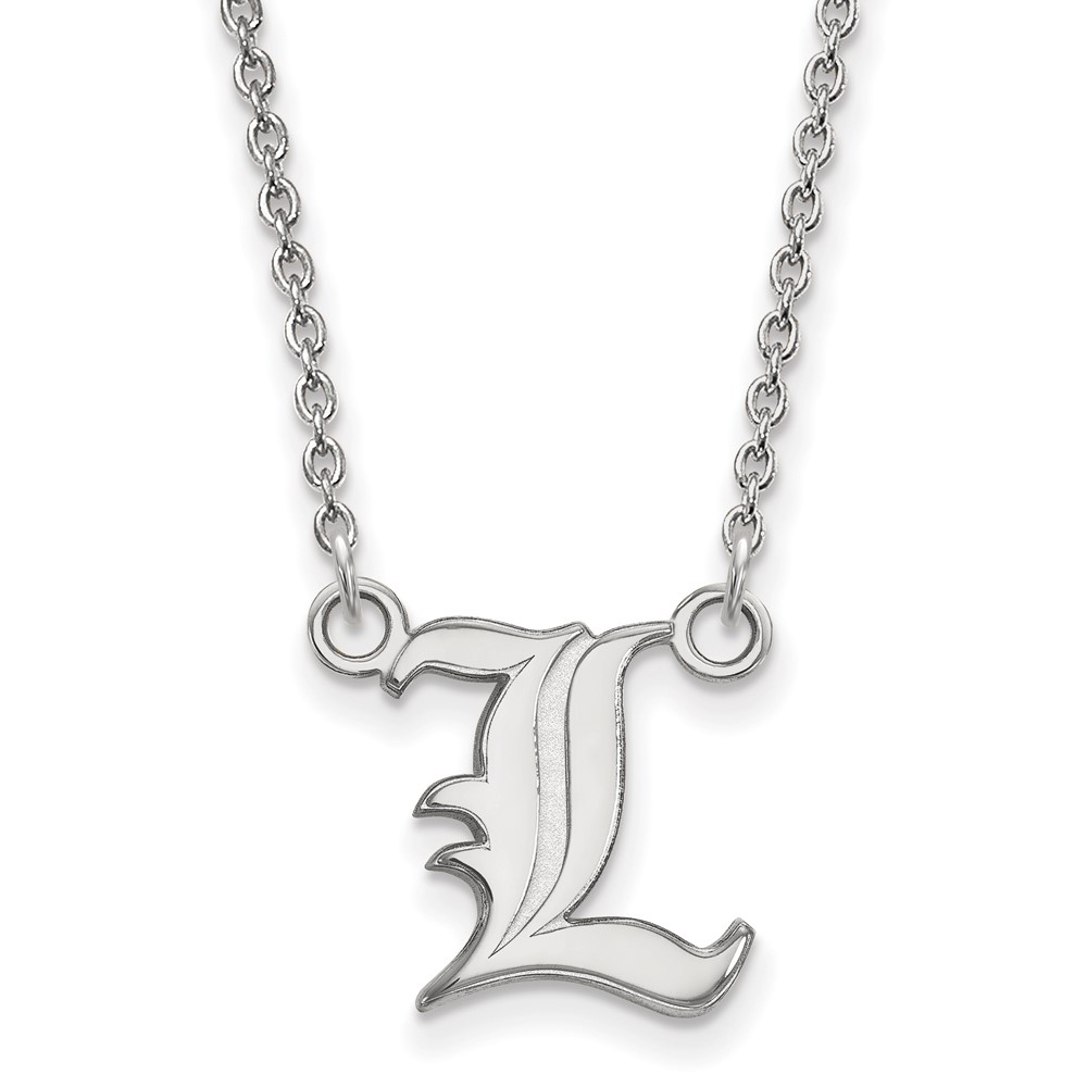 Sterling Silver Rhodium-plated LogoArt University of Louisville Letter L Small Pendant Necklace, 18"