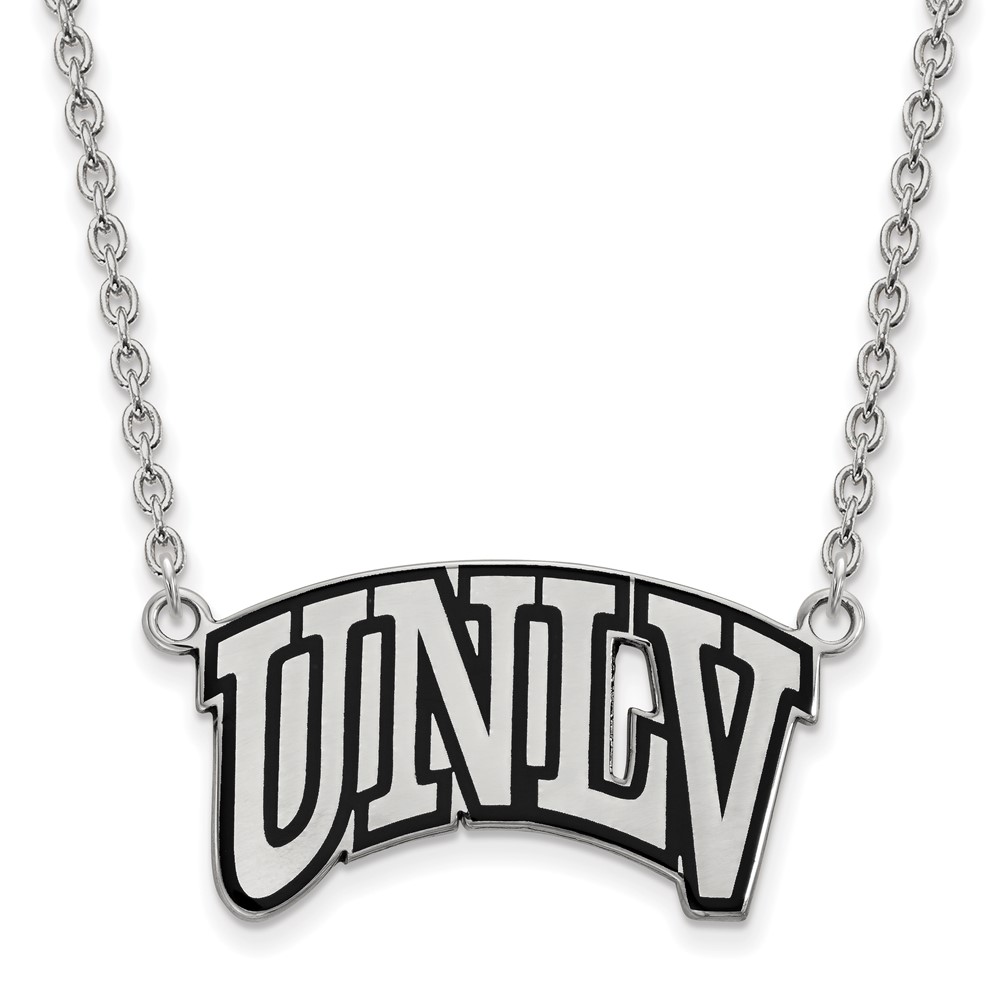 Sterling Silver Rhodium-plated LogoArt University of Nevada-Las Vegas U-n-l-v Large Enameled Pendant Necklace, 18"