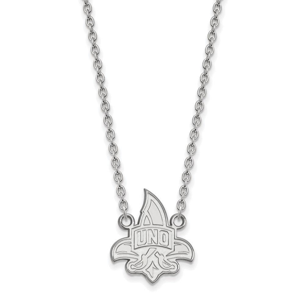 Sterling Silver Rhodium-plated LogoArt University of New Orleans U-n-o Large Pendant Necklace, 18"