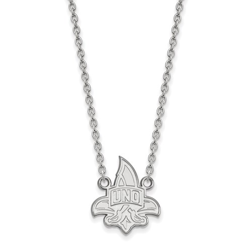 Sterling Silver Rhodium-plated LogoArt University of New Orleans U-n-o Large Pendant Necklace, 18"