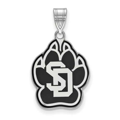 Sterling Silver Rhodium-plated LogoArt University of South Dakota Large Enameled Pendant