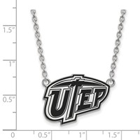 Sterling Silver Rhodium-plated LogoArt University of Texas At El Paso Large Enameled Pendant Necklace, 18" view 3