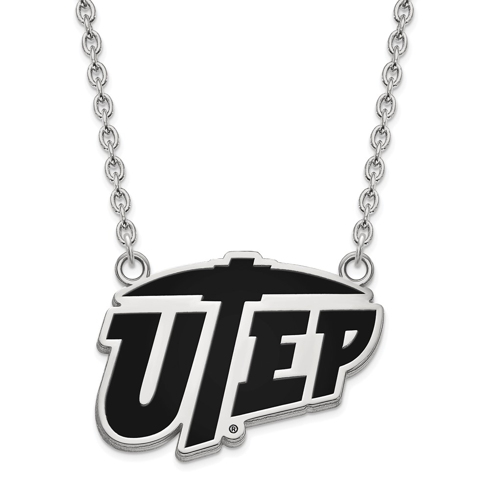 Sterling Silver Rhodium-plated LogoArt University of Texas At El Paso Large Enameled Pendant Necklace, 18"