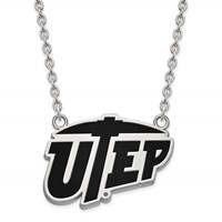Sterling Silver Rhodium-plated LogoArt University of Texas At El Paso Large Enameled Pendant Necklace, 18" view 1