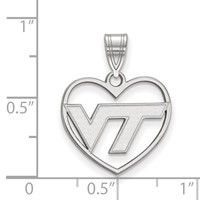 Sterling Silver Rhodium-plated LogoArt Virginia Tech V-t Heart Pendant view 2