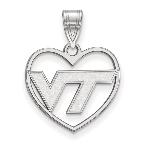 Sterling Silver Rhodium-plated LogoArt Virginia Tech V-t Heart Pendant
