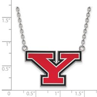 Sterling Silver Rhodium-plated LogoArt Youngstown State University Letter Y Large Enameled Pendant Necklace, 18" view 2