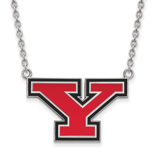 Sterling Silver Rhodium-plated LogoArt Youngstown State University Letter Y Large Enameled Pendant Necklace, 18"