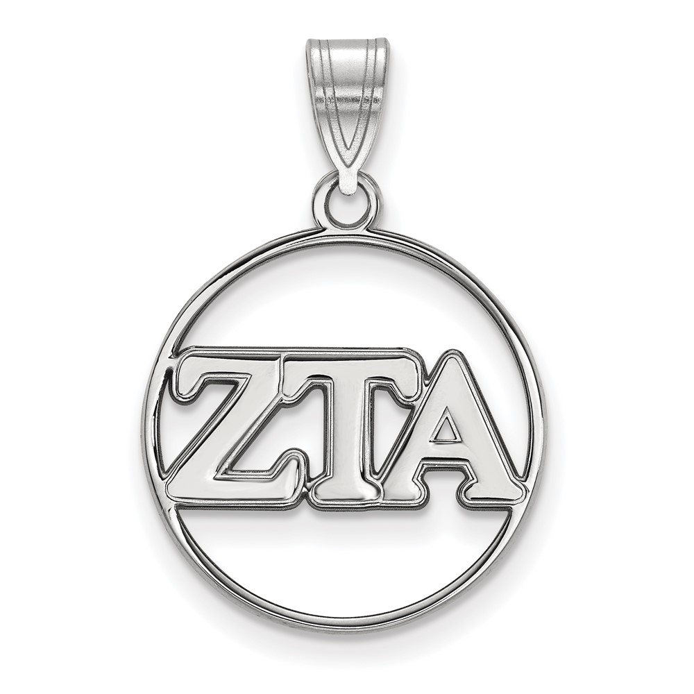 Sterling Silver Rhodium-plated LogoArt Zeta Tau Alpha Sorority Greek Letters Medium Circle Pendant
