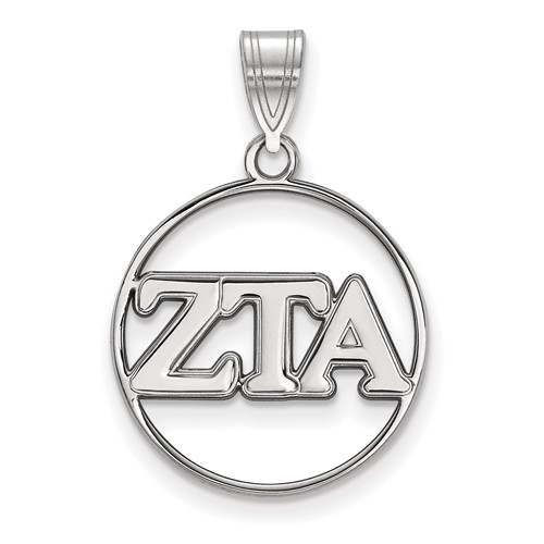 Sterling Silver Rhodium-plated LogoArt Zeta Tau Alpha Sorority Greek Letters Medium Circle Pendant