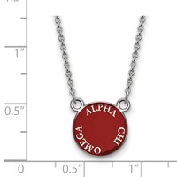 Sterling Silver Rhodium-plated LogoArt Alpha Chi Omega Sorority Text Small Color Enamel Pendant Necklace, 18" view 2