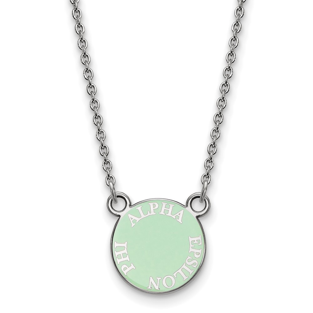 Sterling Silver Rhodium-plated LogoArt Alpha Epsilon Phi Extra Sorority Text Small Color Enamel Pendant 18 Inch Necklace