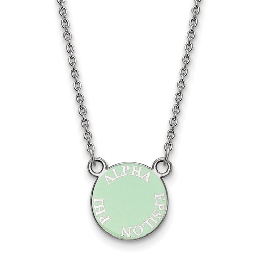 Sterling Silver Rhodium-plated LogoArt Alpha Epsilon Phi Extra Sorority Text Small Color Enamel Pendant Necklace, 18"
