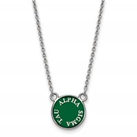 Sterling Silver Rhodium-plated LogoArt Alpha Sigma Tau Extra Sorority Text Small Color Enamel Pendant Necklace, 18" view 1