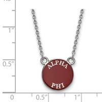 Sterling Silver Rhodium-plated LogoArt Alpha Phi Sorority Text Small Color Enamel Pendant Necklace, 18" view 2