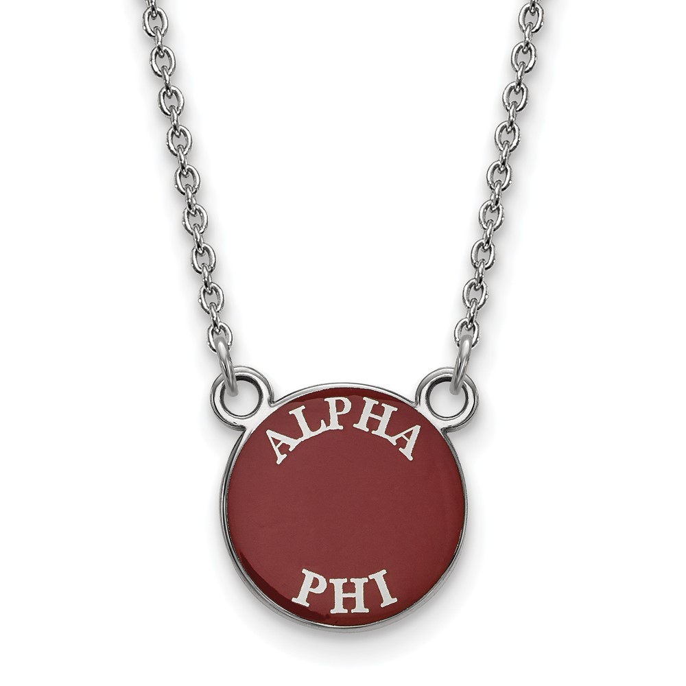Sterling Silver Rhodium-plated LogoArt Alpha Phi Sorority Text Small Color Enamel Pendant Necklace, 18"