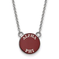 Sterling Silver Rhodium-plated LogoArt Alpha Phi Sorority Text Small Color Enamel Pendant Necklace, 18" view 1