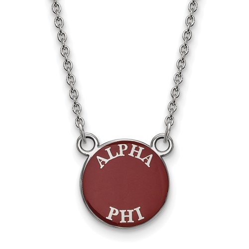 Sterling Silver Rhodium-plated LogoArt Alpha Phi Sorority Text Small Color Enamel Pendant Necklace, 18"
