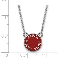 Sterling Silver Rhodium-plated LogoArt Alpha Sigma Alpha Sorority Text Small Color Enamel Pendant Necklace, 18" view 2