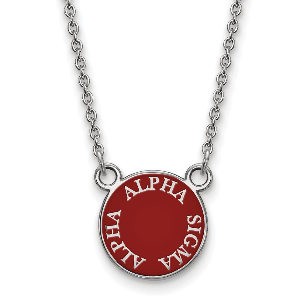 Sterling Silver Rhodium-plated LogoArt Alpha Sigma Alpha Sorority Text Small Color Enamel Pendant Necklace, 18"