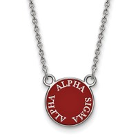 Sterling Silver Rhodium-plated LogoArt Alpha Sigma Alpha Sorority Text Small Color Enamel Pendant Necklace, 18" view 1