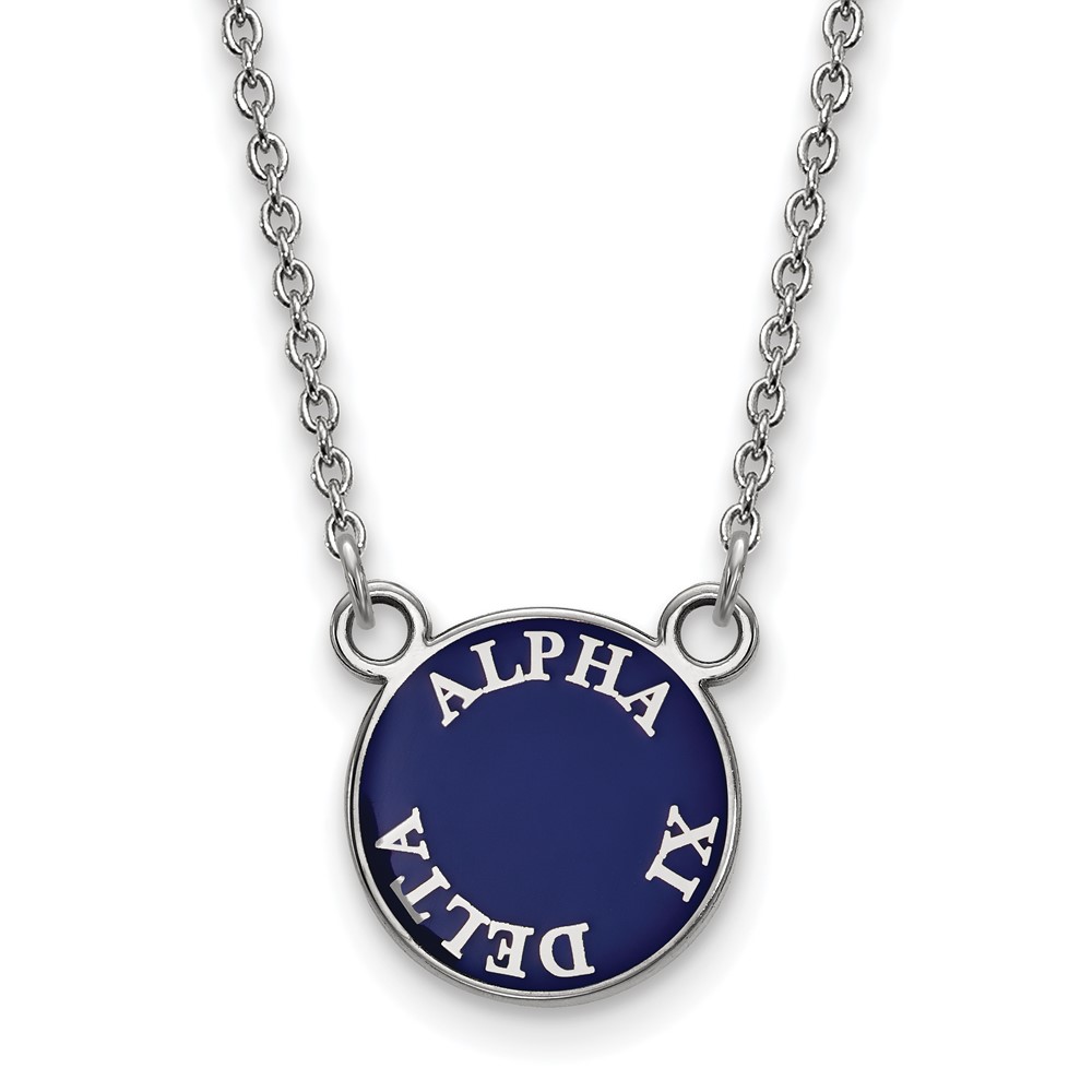 Sterling Silver Rhodium-plated LogoArt Alpha Xi Delta Sorority Text Small Color Enamel Pendant Necklace, 18"